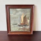 Vintage Paneel Olieverf Schilderij, Schepen, Boten Zeezicht, Antiek en Kunst, Kunst | Schilderijen | Klassiek, Ophalen of Verzenden