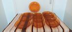 Set 12 Vintage Duralex Frosted Wave amber oranje borden 70s, Huis en Inrichting, Eu, Eu, Ophalen of Verzenden, Bord(en)