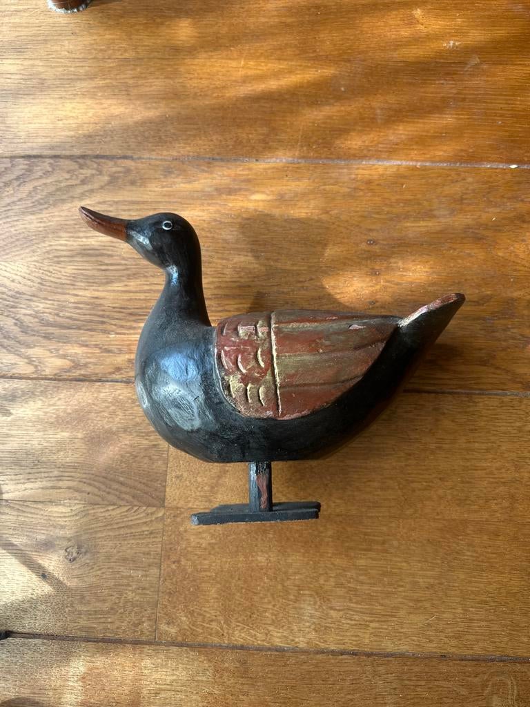 Unieke handgesneden houten decoratie eend, Huis en Inrichting, Ophalen of Verzenden, Gebruikt