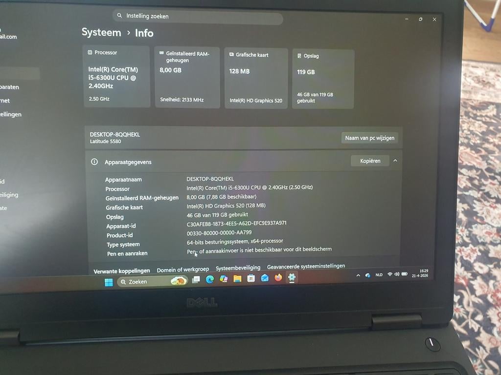 Dell Latitude 5580 - i5-6300U, 8GB RAM, 119GB SSD, Ophalen of Verzenden