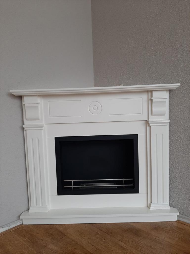 Witte hoek sfeerhaard MDF met ethanol haard, Huis en Inrichting, Haarden, Ophalen, Zo goed als nieuw, Vrijstaande haard, Gelhaard