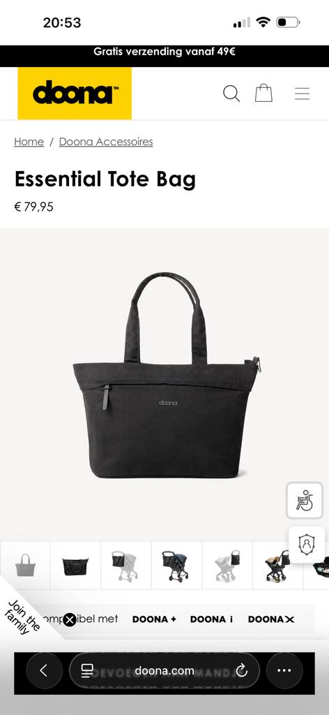 Doona verzorgingstas, 30 cm of meer, Zwart, Ophalen of Verzenden, Nieuw