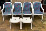 Tuinset: 4 stapelstoelen + 2 krukjes, Ophalen, Gebruikt, Kunststof, Stapelbaar