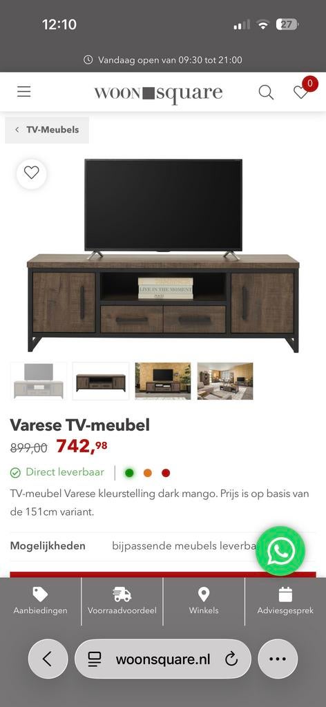 Tv meubel Varese Woonsquare - Zo goed als nieuw, Huis en Inrichting, Kasten | Televisiemeubels, Ophalen, 150 tot 200 cm, Zo goed als nieuw