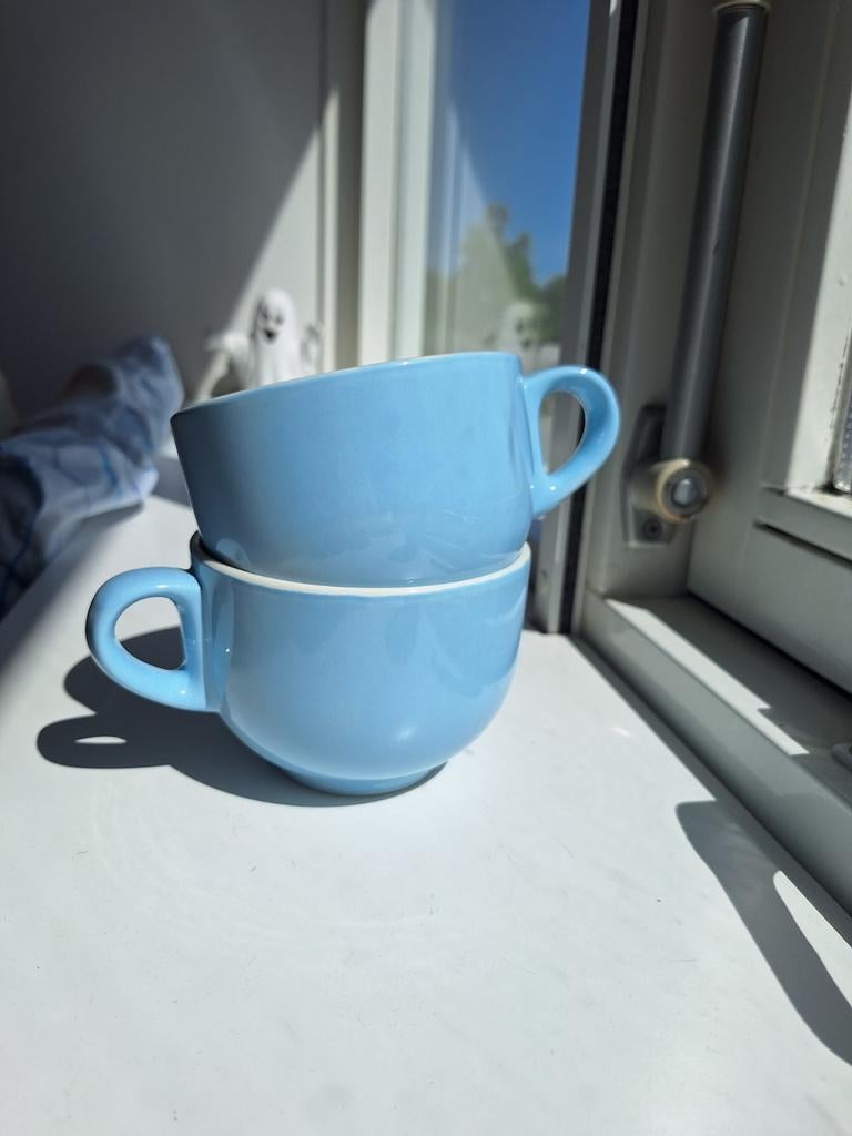 Blauwe thee/soep/koffie mokken, Huis en Inrichting, Keuken | Servies, Ophalen of Verzenden, Zo goed als nieuw, Overige stijlen