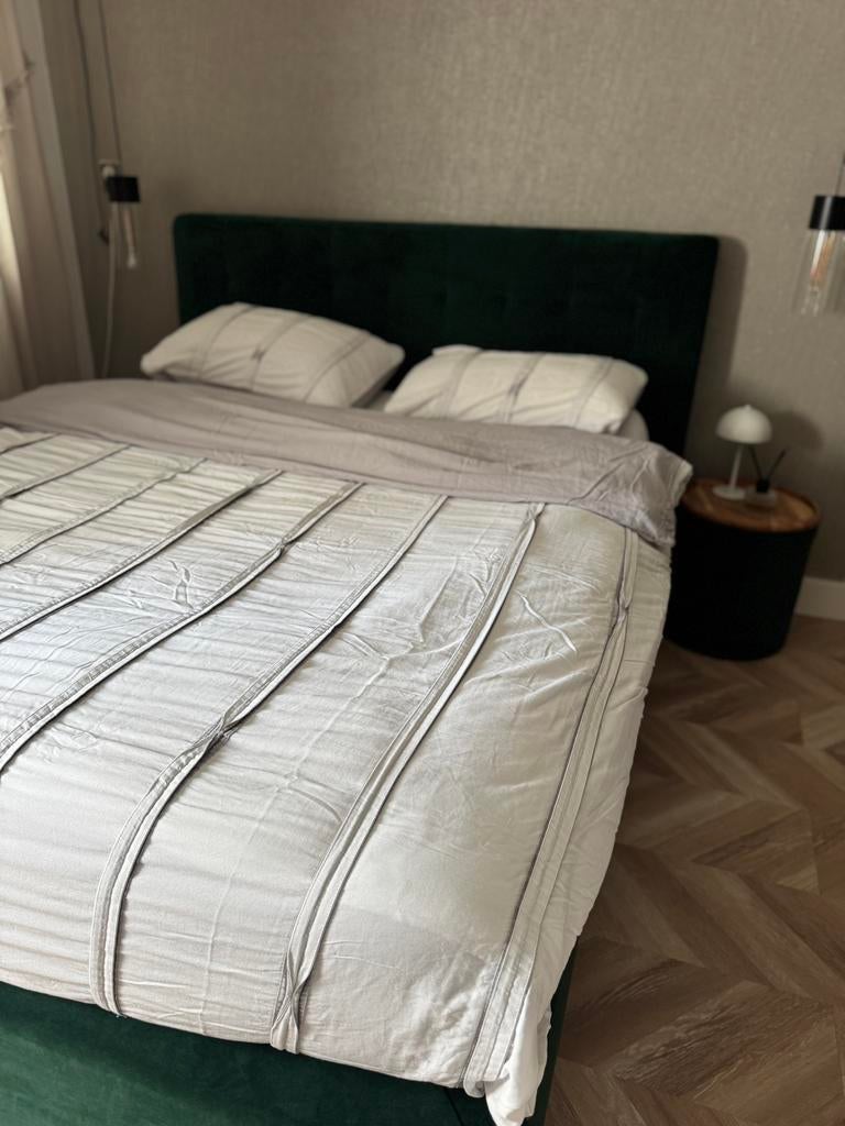 Boxspring velvet groen, Tweepersoons, Ophalen of Verzenden, Zo goed als nieuw, 160 cm