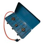 Camping gasstel 3 pits met deksel, slang en ventiel, Ophalen of Verzenden, Zo goed als nieuw