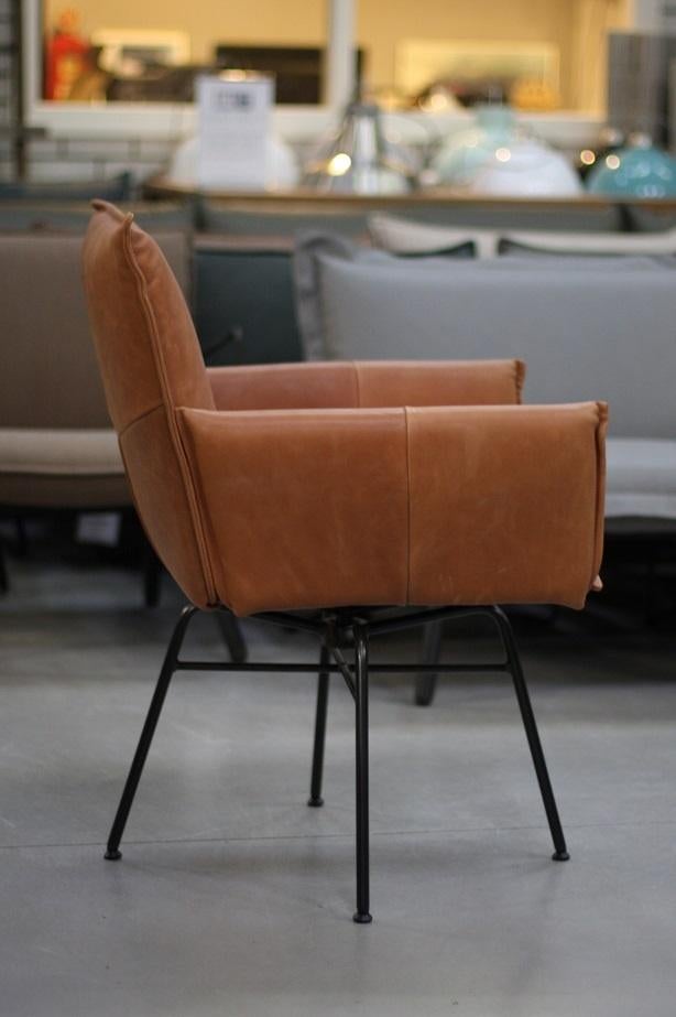 Luxe eetkamerstoel Sanne Jess Design leer cognac draaibaar, Ophalen, Bruin, Zo goed als nieuw, Eén