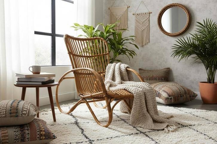 Vintage rotan fauteuil / eenzit / lounge stoel, Antiek en Kunst, Curiosa en Brocante, Ophalen