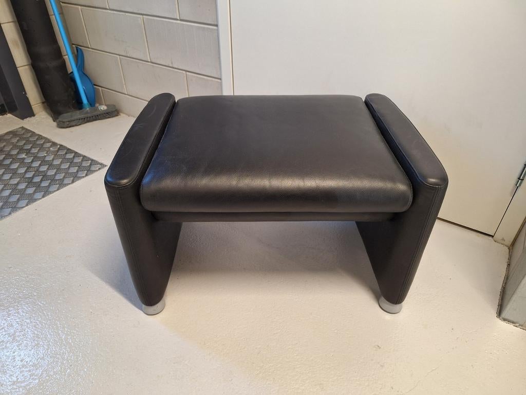 Leren voetenbankje / poef - Zwart, Ophalen, Gebruikt, Modern, Rechthoekig