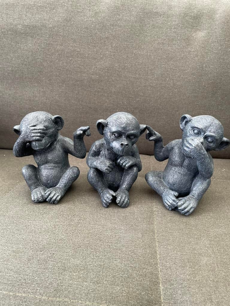 Set van 3 Wijze Apen Beeldjes - Horen Zien Zwijgen, Overige materialen, Ophalen of Verzenden, Zo goed als nieuw, Modern