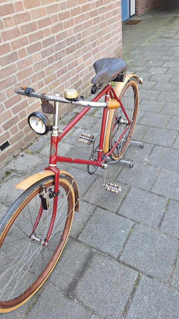 Aparte indiana herenfiets houten wielen velgen enz, Fietsen en Brommers, Fietsen | Oldtimers, 55 tot 59 cm, Ophalen of Verzenden