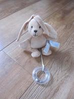 Hema lichtbruin glad pluche konijn muziekdoosje + bijtring, Ophalen of Verzenden, Zo goed als nieuw, Konijn