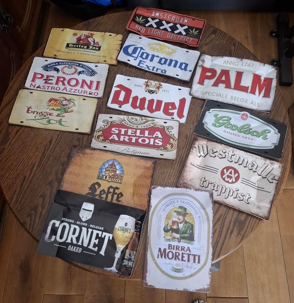 Bier reclameublement: Diverse metalen reclameborden, Verzamelen, Ophalen, Gebruikt, Reclamebord