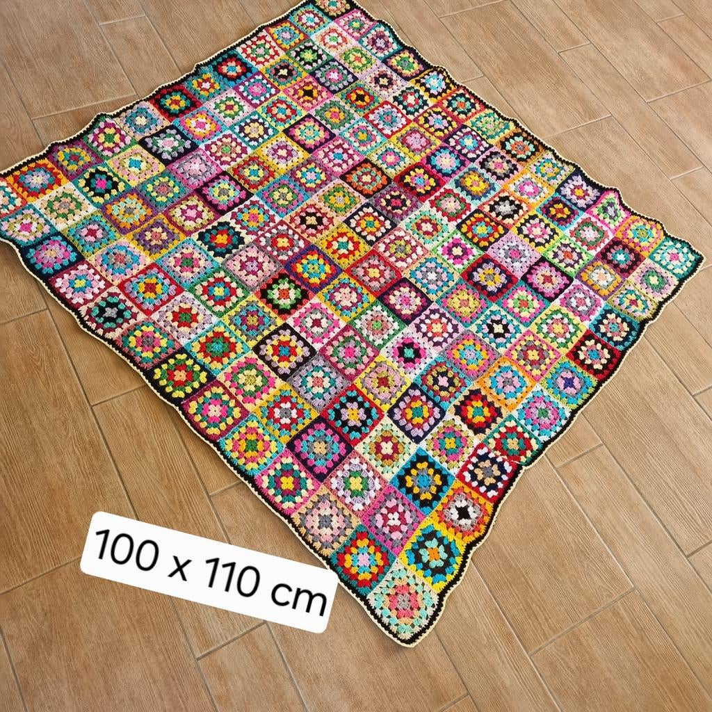 Katoenen zelfgehaakte deken - Granny Square Stijl *fontas*, Huis en Inrichting, Ophalen of Verzenden, Nieuw