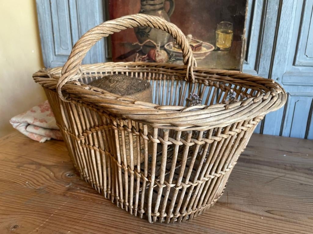 Plukmandje Spijlenmandje Mand met hengsel Frans antiek, Ophalen of Verzenden