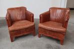 Vintage Schuitema Shaker leren clubfauteuils - set van 2, Ophalen, Gebruikt, Vintage, retro, industrieel of klassiek stijl., Minder dan 75 cm