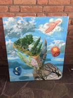 Magisch Realisme: Zwevende Dobbelstenen & Seizoenslandschap, Ophalen of Verzenden