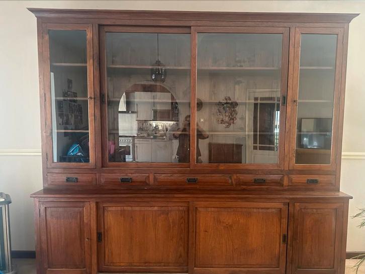3 massief houten kasten: vitrine, kast en ladekast, Huis en Inrichting, Kasten | Ladekasten, Gebruikt, Minder dan 100 cm, 200 cm of meer