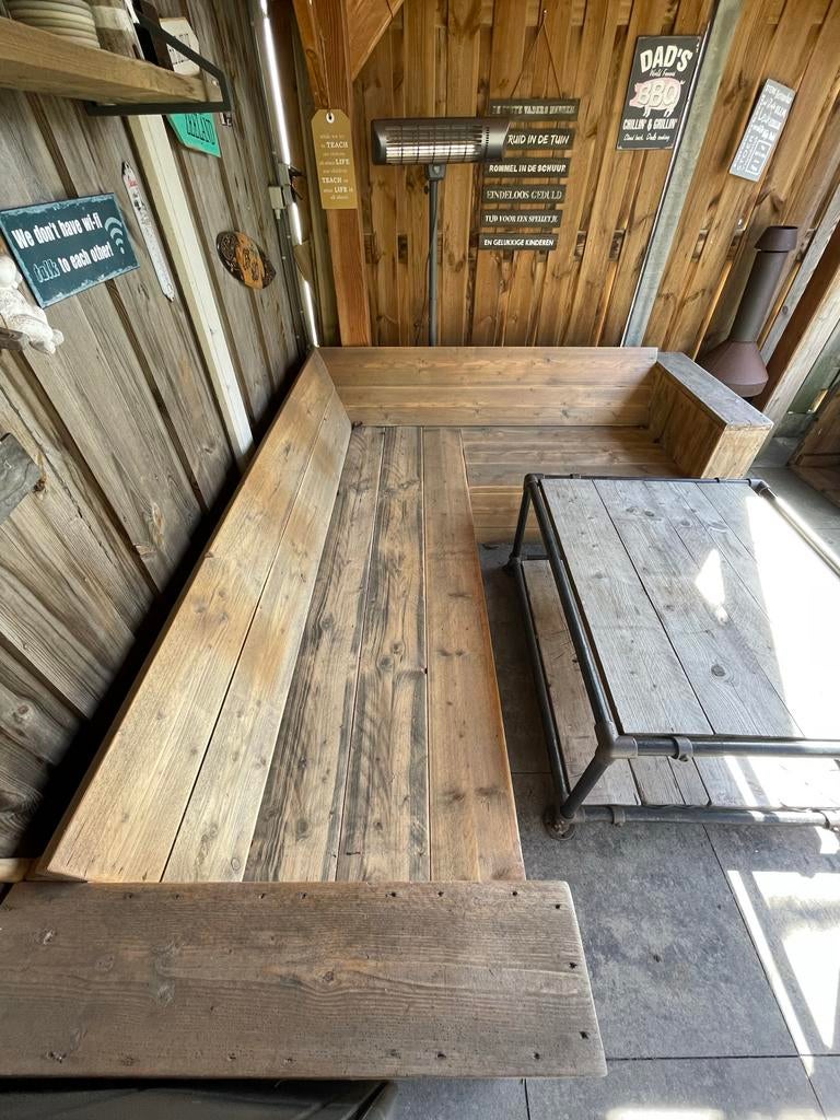 Steigerhouten loungeset met salontafel, Ophalen, 4 zitplaatsen, Gebruikt, Steigerhout