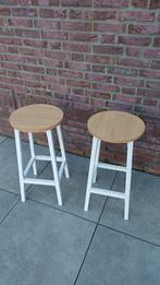 Industriële Barkrukken Barstoelen set 2 Wit / Hout, Met voetsteun, 60 tot 90 cm, Nieuw, Ophalen of Verzenden