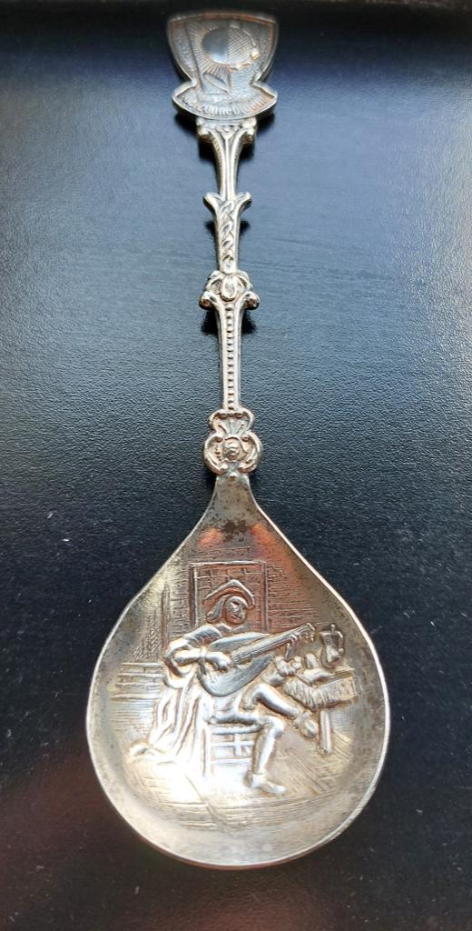 Verzilverde suikerschep Zonnebloem, Merk: Zilverstad pleet., Ophalen of Verzenden