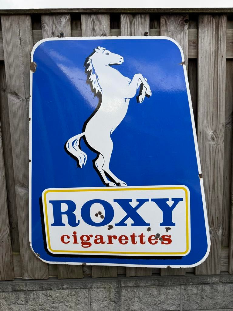 Groot ROXY sigaretten emaille reclamebord, Verzamelen, Ophalen, Reclamebord, Gebruikt, .