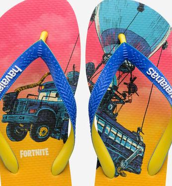 Havaianas Slippers, Fortnite, maat EUR 39/40. Geel met blauw, Jongen of Meisje, Overige typen, Nieuw, Ophalen of Verzenden