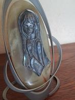 Vintage Maria kind beeldje op onyx steen in metalen houder, Ophalen of Verzenden