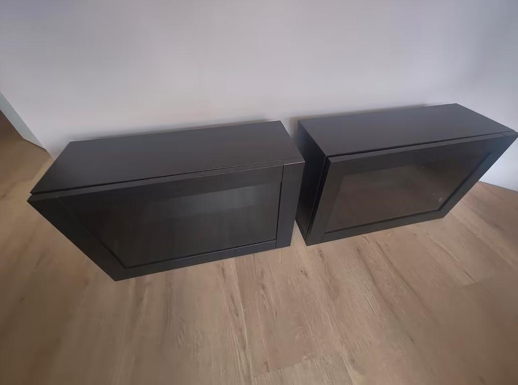 2 Zwartbruine ikea besta kastjes 60x22x38 incl wandrails, Huis en Inrichting, Kasten | Wandmeubels, Ophalen, Gebruikt, Minder dan 150 cm