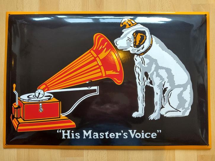 Vintage Emaille Reclamebord "His Master's Voice", Antiek en Kunst, Antiek | Emaille, Ophalen of Verzenden