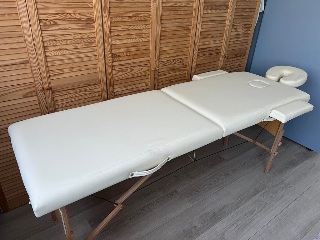 Inklapbare massagetafel behandeltafel Reikitafel creme wit, Sport en Fitness, Massageproducten, Ophalen, Zo goed als nieuw, Massagetafel