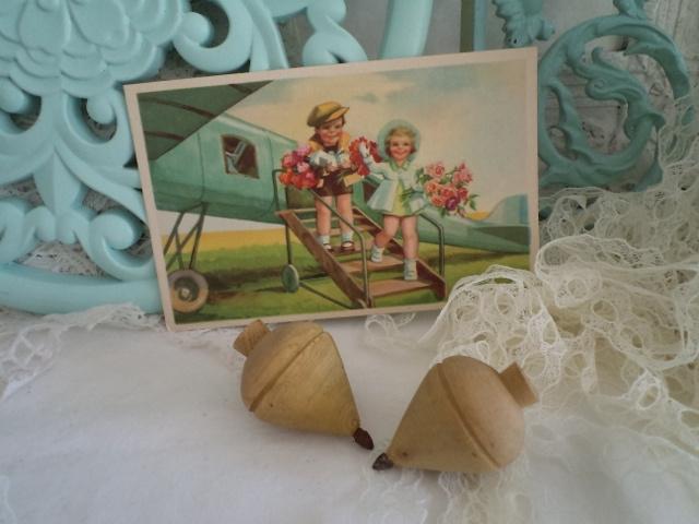 2 brocante houten speelgoed tollen, Antiek en Kunst, Ophalen of Verzenden