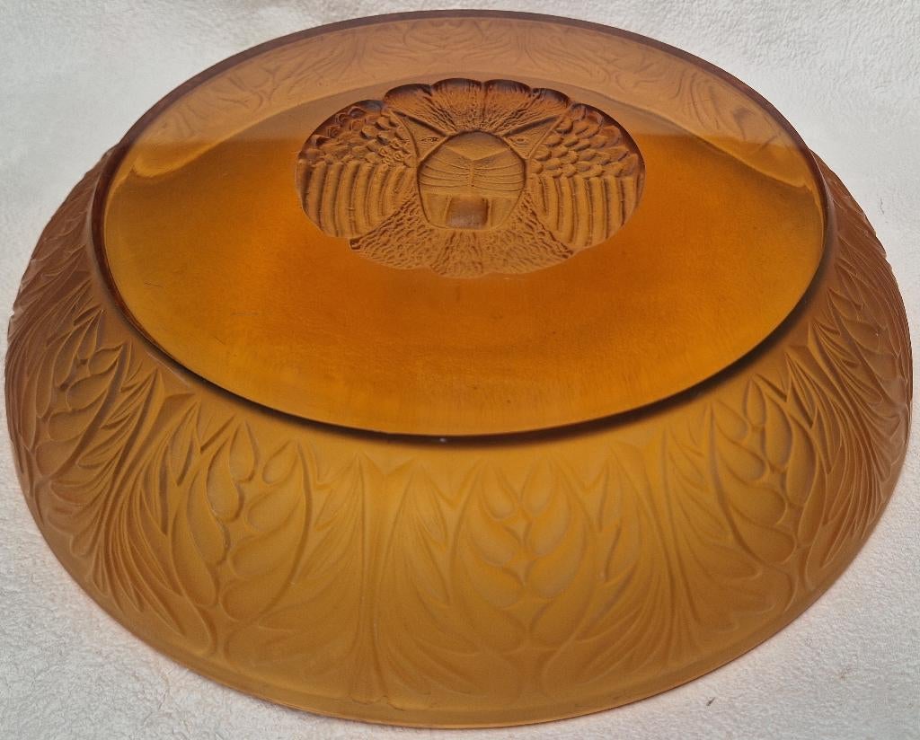 Kristallen Art Deco schaal met gestileerde LEEUWENKOP, Ophalen of Verzenden
