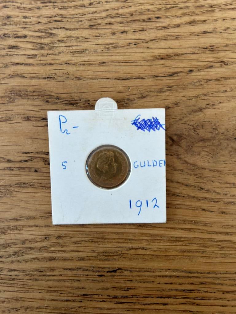 Gouden 5 gulden munt 1912, Ophalen of Verzenden, Koningin Wilhelmina, 5 gulden