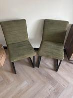 2 olijfgroene eetkamerstoelen met metalen poten, Ophalen, Twee, Overige kleuren, Zo goed als nieuw