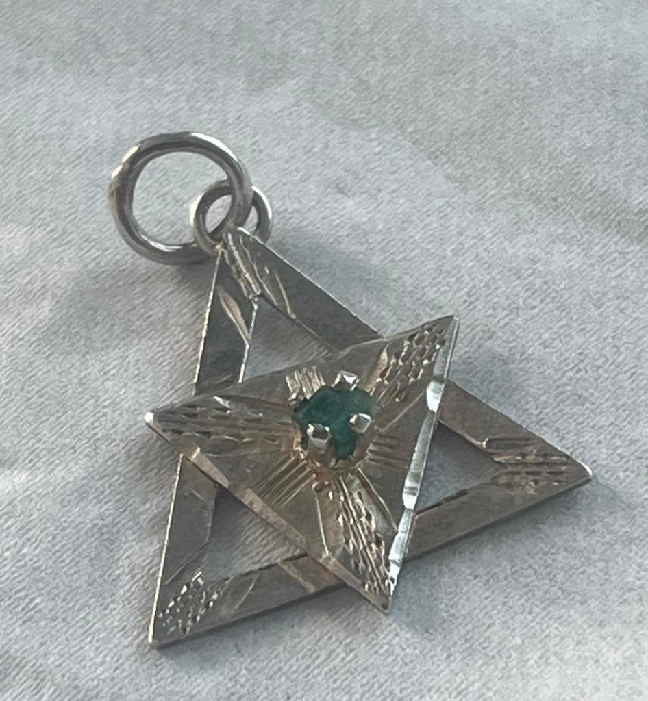 Oude zilveren davidster kettinghanger  eilat steentje, Verzenden, Zilver, Hanger