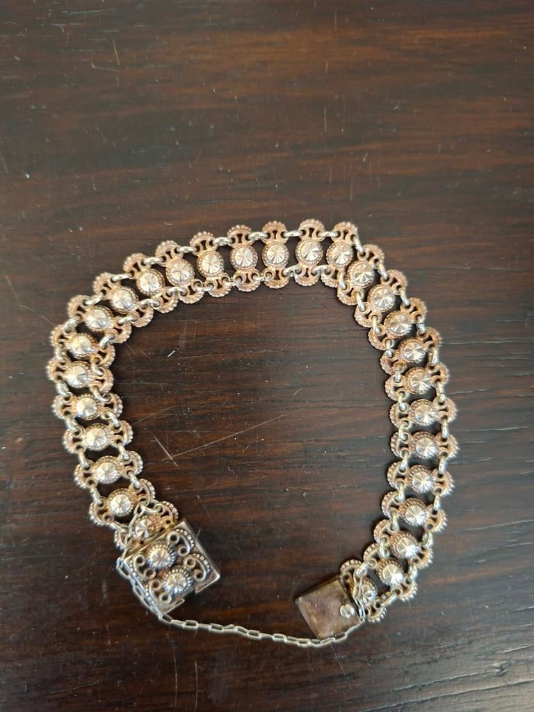 Vintage Armband met Strass Steentjes, Overige materialen, Gebruikt, Ophalen of Verzenden, Zilver