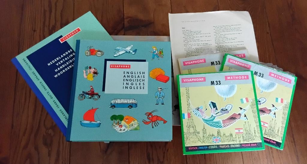 Vintage cursus engels met boeken en singles - eind jaren 50, Ophalen of Verzenden, Alpha, Gelezen