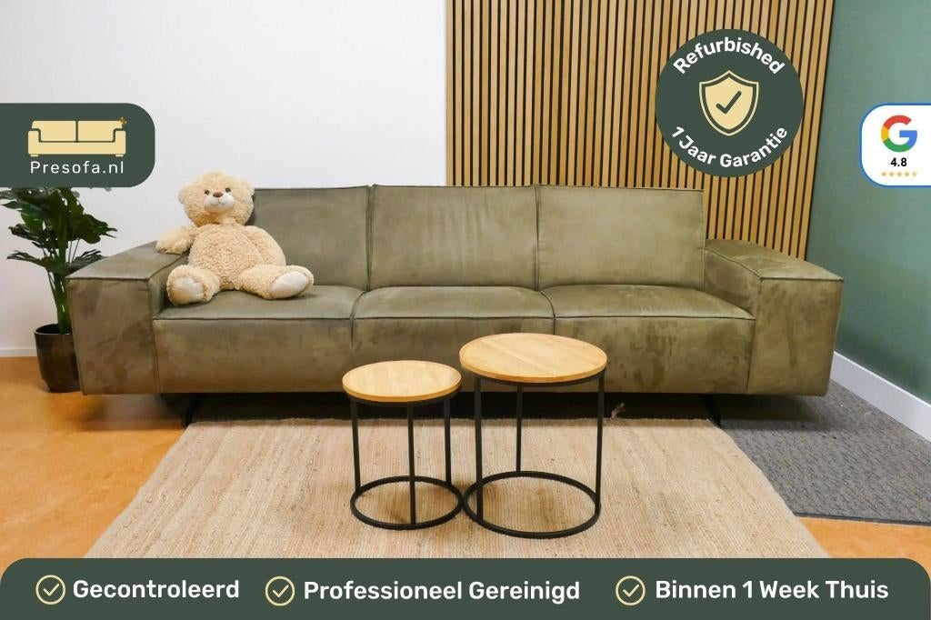 Montel 4 Zits Bank Microvezel Groen [Refurbished], Huis en Inrichting, Banken | Bankstellen, 250 tot 300 cm, Gebruikt, -, -