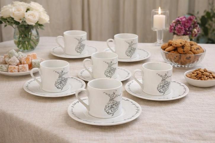 6-delige Mevlana Turkse koffie kopjes set – Kütahya Porselen, Antiek en Kunst, Antiek | Servies compleet, Ophalen of Verzenden