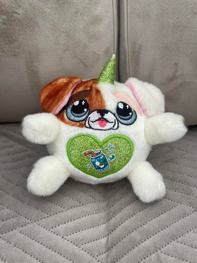 Schattige eenhoorn hond knuffel met glitter hart, Ophalen, Overige merken, Overige karakters, Hond
