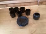 6 zwarte kopjes en schotels met lepel/suiker vaasje, Ophalen, Overige materialen, Zo goed als nieuw, Overige stijlen