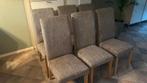 Eetkamerstoelen 6x hout/stof, Ophalen, Gebruikt, Bruin, Stof
