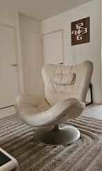Natuzzi design draai fauteuil echt wit leder OPKNAPPER, Ophalen, Gebruikt, Minder dan 75 cm, Retro Design
