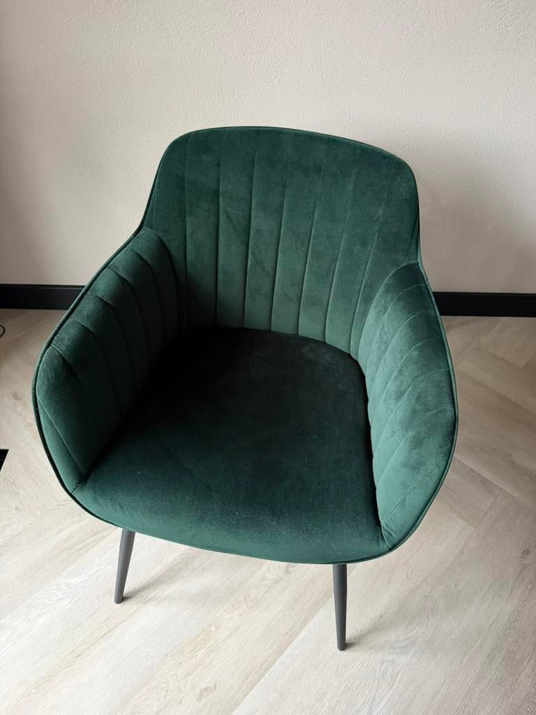 Groene suede stoelen 6 stuks, Ophalen, Zo goed als nieuw, Overige kleuren, Vijf, Zes of meer stoelen