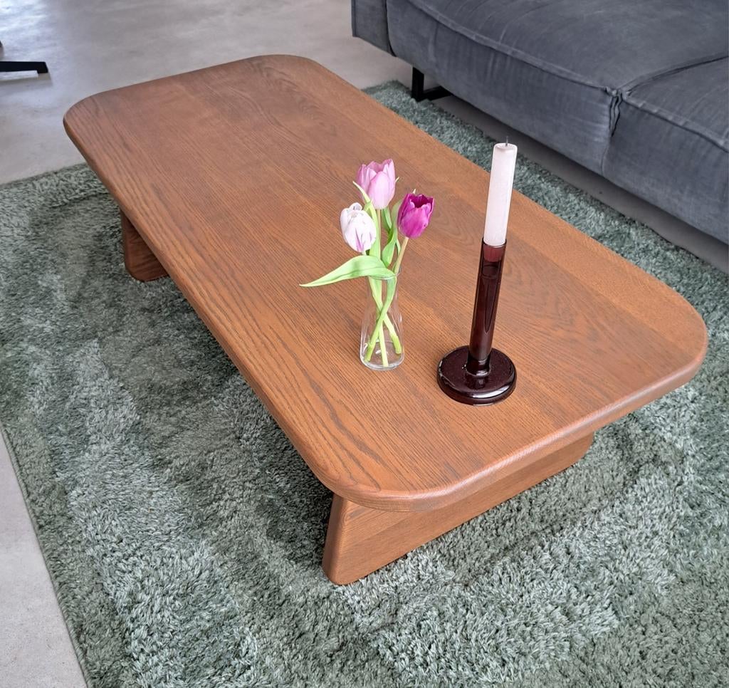 Nieuw! Handgemaakte massief eiken salontafel, Ophalen, 100 tot 150 cm, Eikenhout, Nieuw