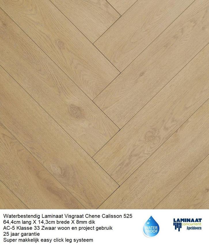 Waterbestendig Visgraat Laminaat Chene Calisson 525 8mm dik, Huis en Inrichting, Stoffering | Vloerbedekking, Nieuw, Laminaat