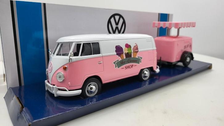 Volkswagen T1 Gesloten Bus met ijsco aanhanger, Hobby en Vrije tijd, Modelauto's | 1:24, Nieuw, Bus of Vrachtwagen, Motormax, Ophalen of Verzenden