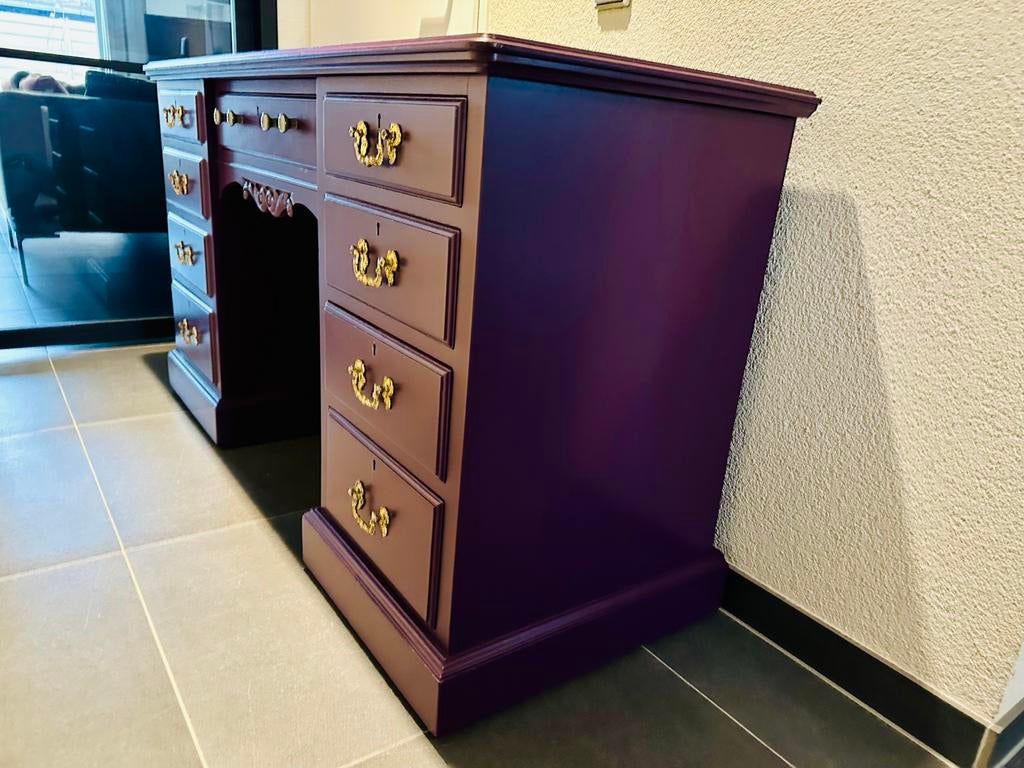 Vintage Purple Paars Engels bureau Barok stijl, Huis en Inrichting, Bureaus, Ophalen, Gebruikt, Met lades, Vintage